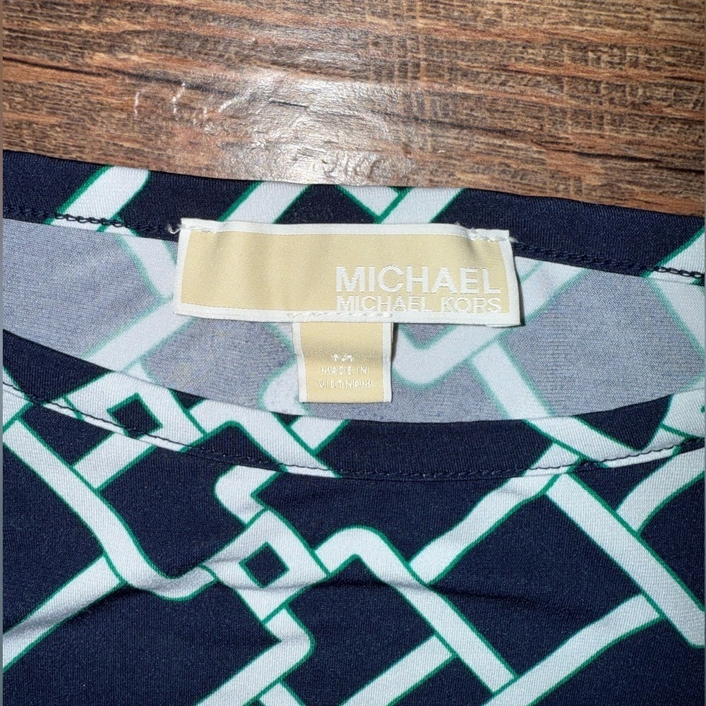 Michael Kors Navy and White Geometric Long Sleeve Dress - Picture 6 of 6